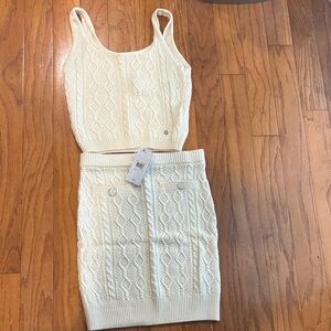 Guess Cream Knit Skirt Set